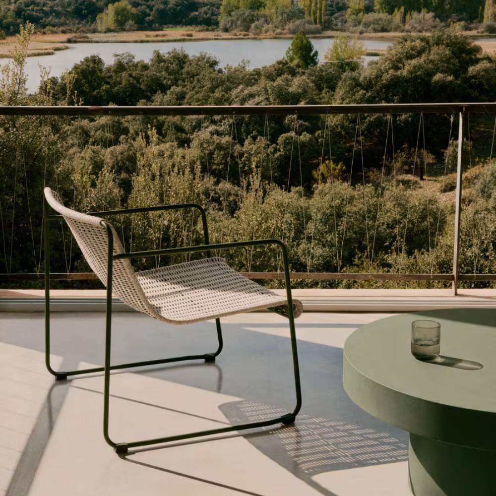 Kave Home Maurina Stackable Armchair in Green Galvanised Steel with Ecru and Grey Rope Cord - Image 10